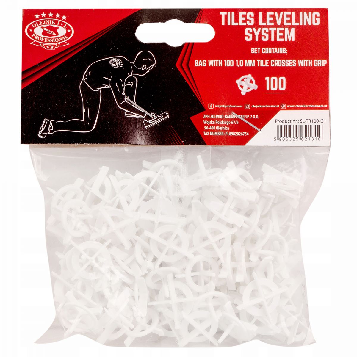 Krzyżyki dystansowe SL-TR100-G1 z uchwytem 1mm opak 100 szt