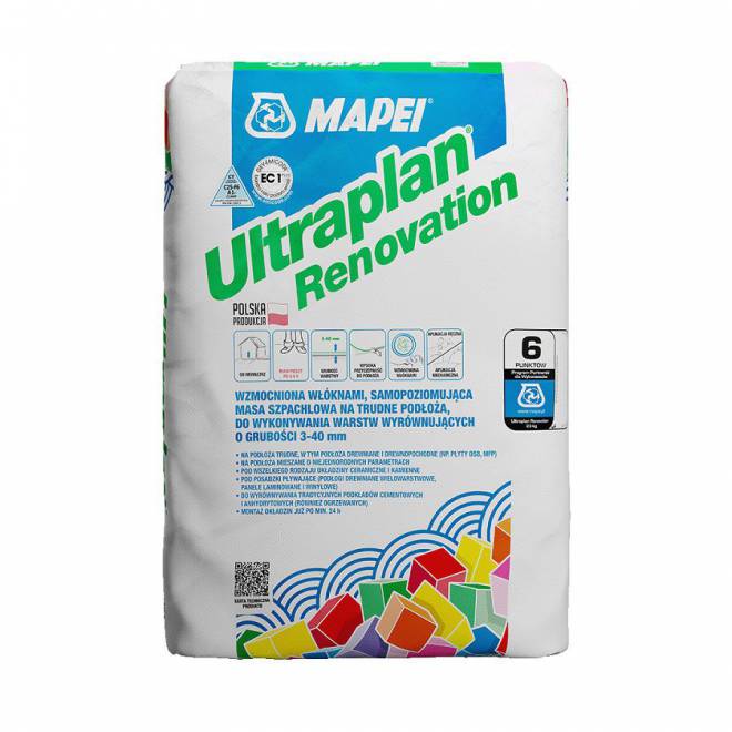 Zaprawa samopoziomująca Mapei Ultraplan Renovation 23kg szybkowiążąca 3-40mm